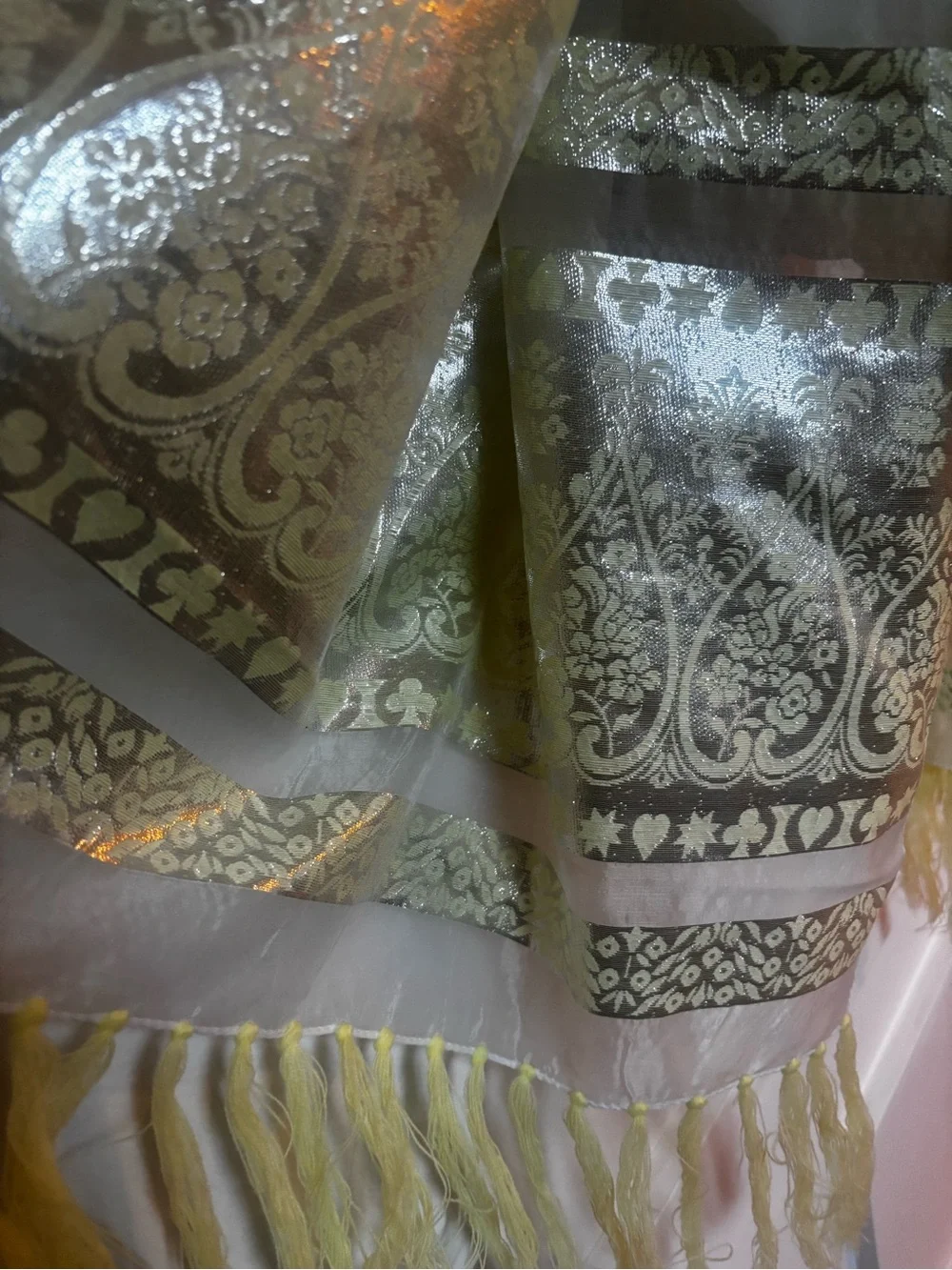metallic zari brocade shawl featuring traditional intricate paisley (buta)
